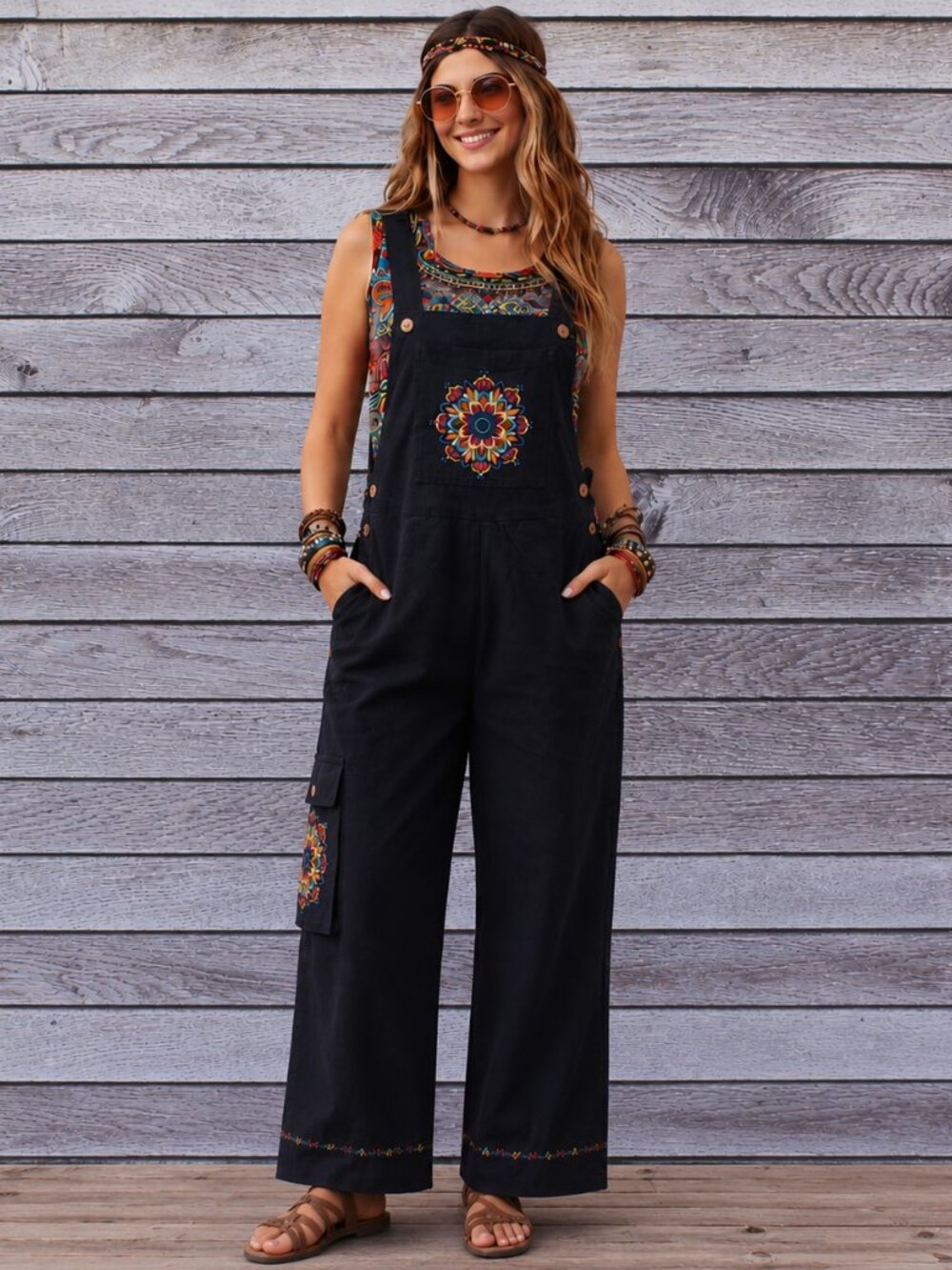 FREE SHIP! NWT Mandala Corduroy Overalls-Black or Tan